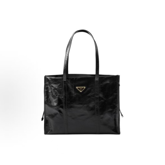 PRADA Enamel metal triangular logo Tote bag, Tote bag, shopping bag, handbag, large size for women, black